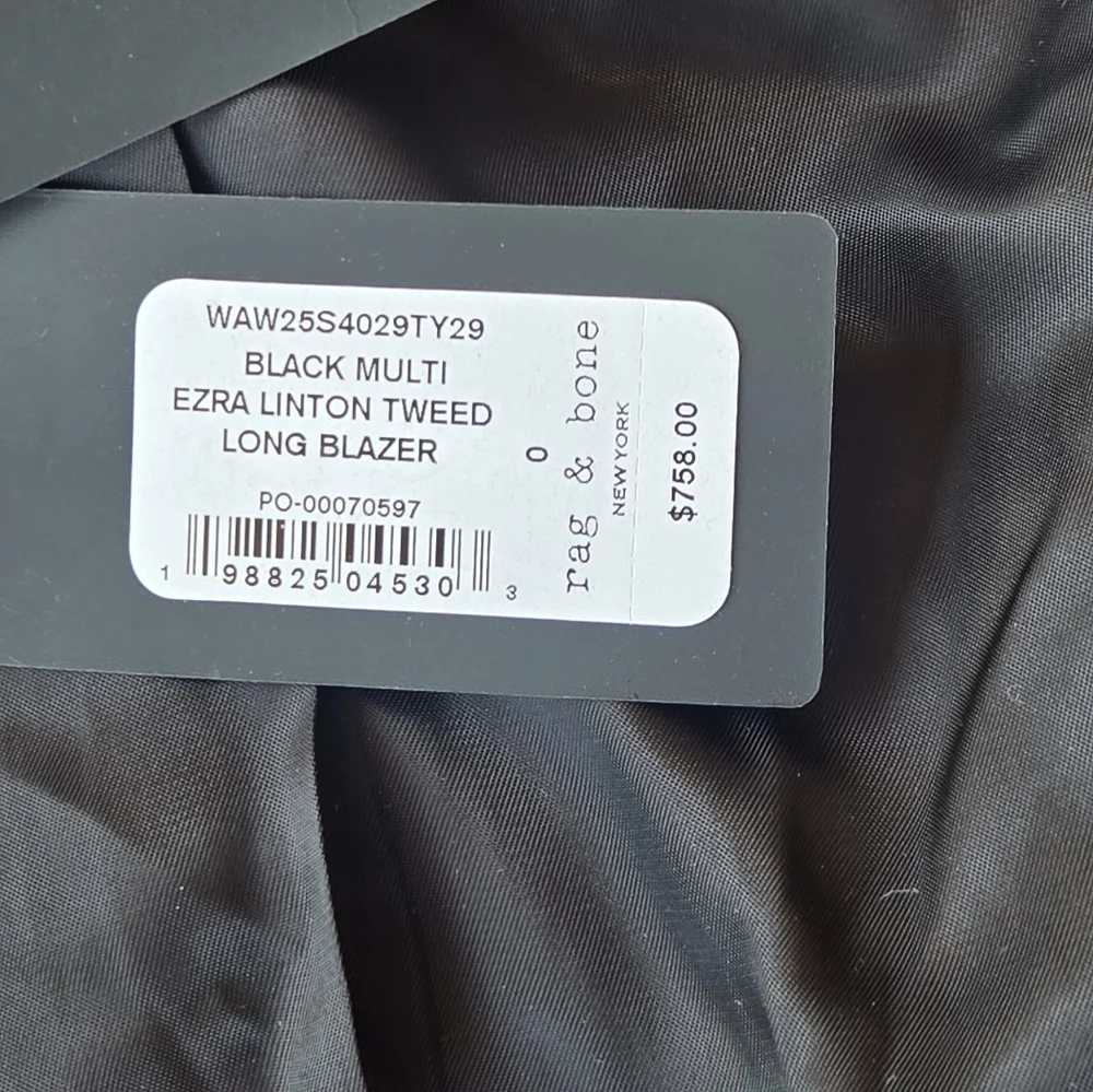 Rag & Bone Ezra Cotton-Blend Linton Tweed Long Blazer Size 0 Cream And Blue - Picture 7 of 9